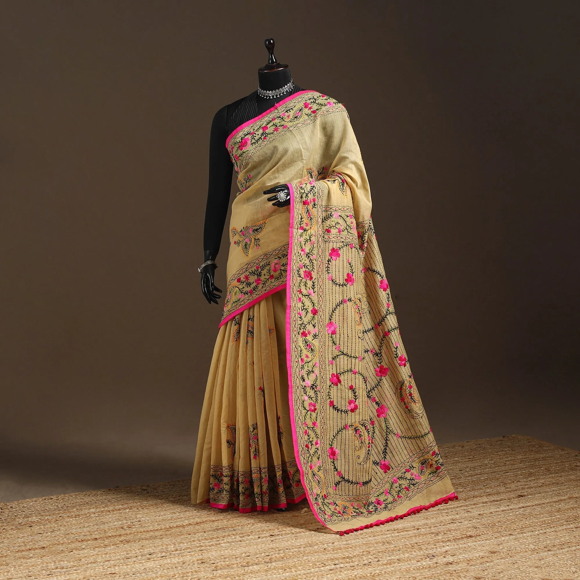 Beige - Bengal Chanderi Silk Hand Embroidered Saree 04 sold by Itokri