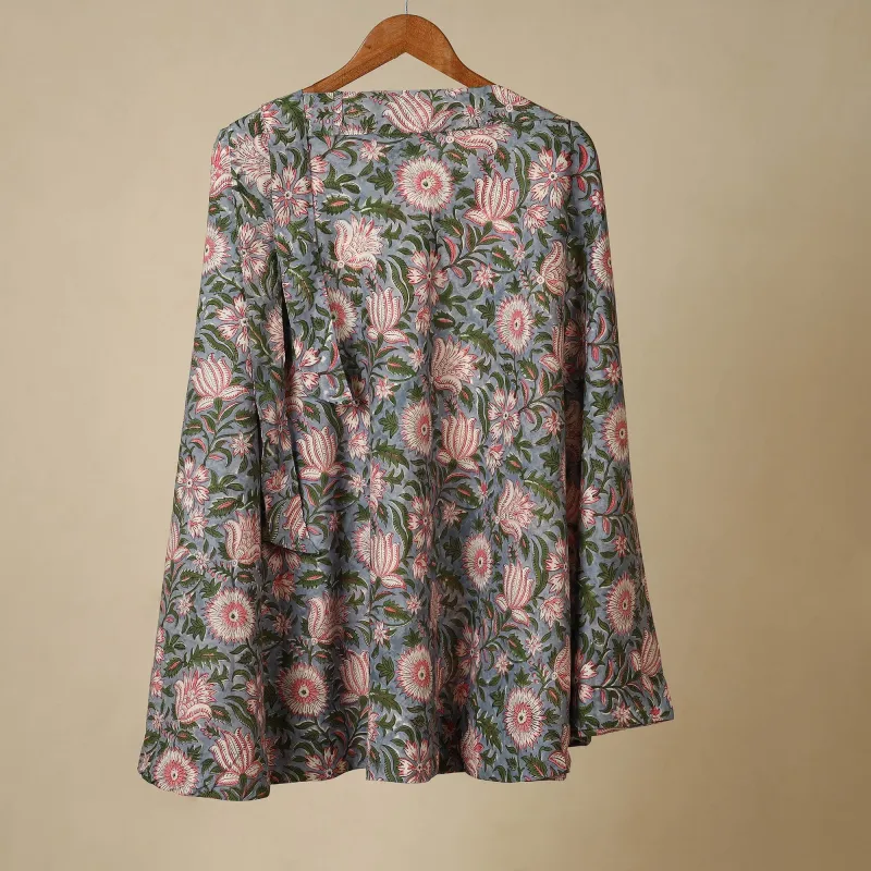 Blue - Sanganeri Block Print Cotton Wrap Around Skirt 25 sold by Itokri