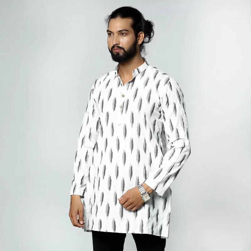 White - Pochampally Ikat Weave Cotton Men Long Kurta sold by Itokri