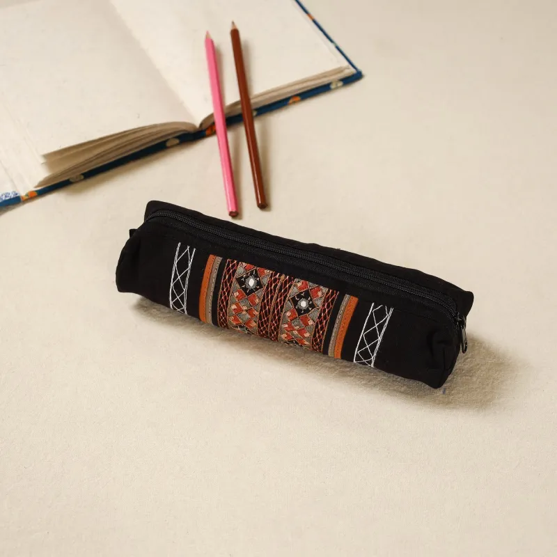 Black - Kutch Neran Hand Embroidered Pencil Pouch 240 sold by Itokri