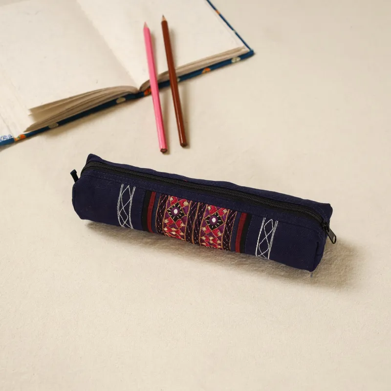 Blue - Kutch Neran Hand Embroidered Pencil Pouch 242 sold by Itokri