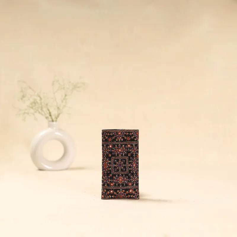Black - Kutch Neran Hand Embroidered Spectacle Pouch 231 sold by Itokri