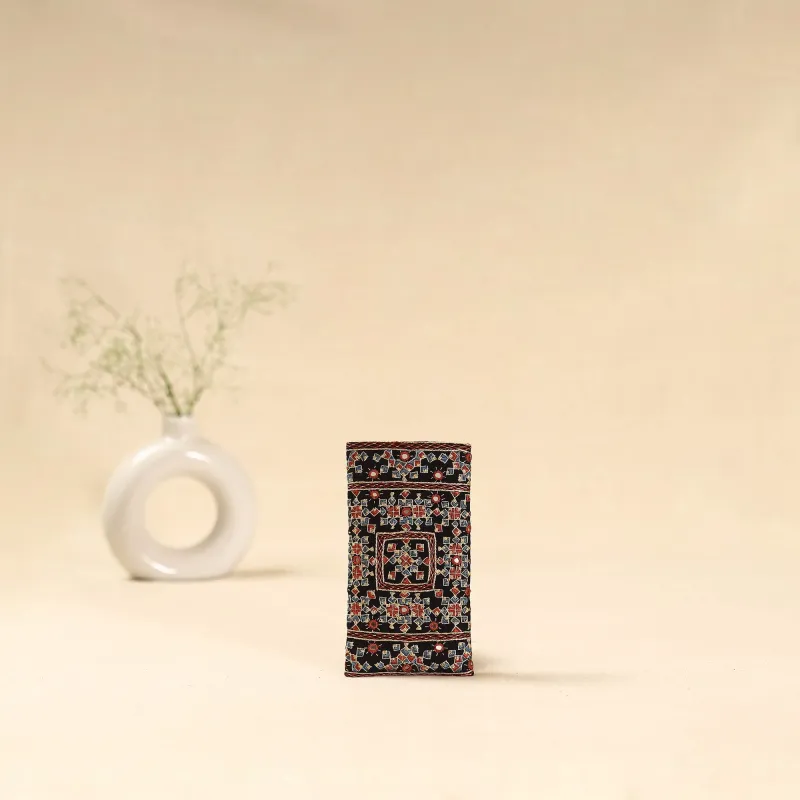 Black - Kutch Neran Hand Embroidered Spectacle Pouch 227 sold by Itokri