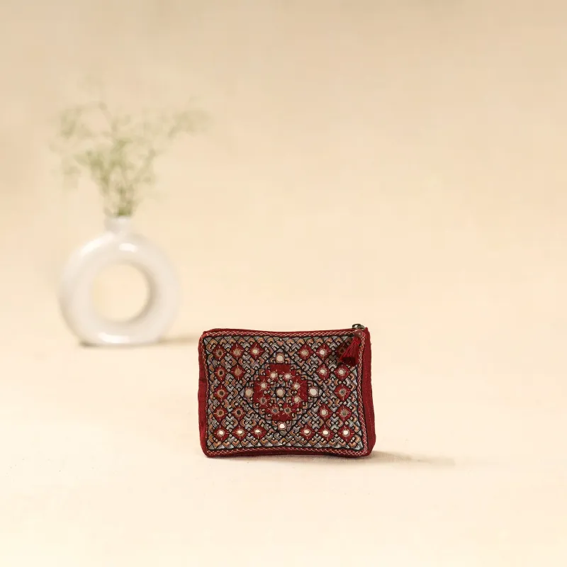 Red - Kutch Pakko Neran Hand Embroidered Cosmetic Pouch 204 sold by Itokri