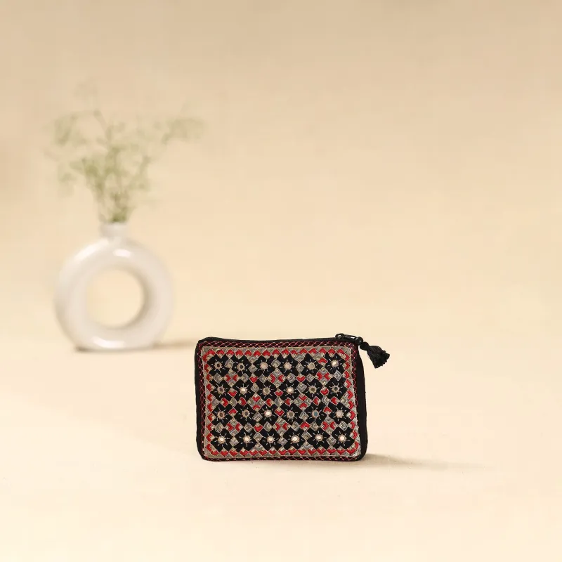 Black - Kutch Pakko Neran Hand Embroidered Cosmetic Pouch 202 sold by Itokri