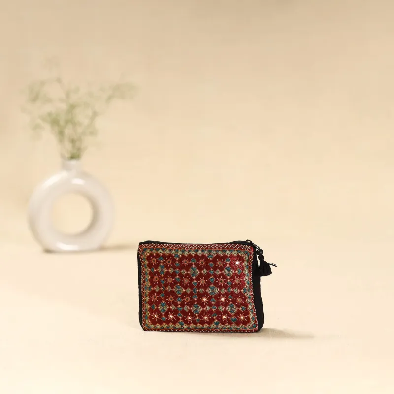 Red - Kutch Pakko Neran Hand Embroidered Cosmetic Pouch 201 sold by Itokri