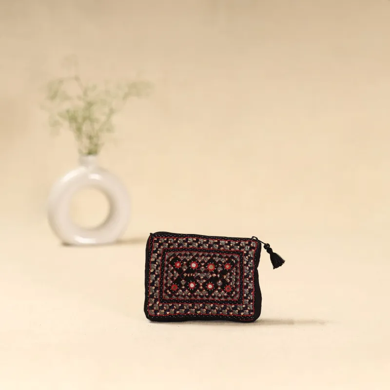 Black - Kutch Pakko Neran Hand Embroidered Cosmetic Pouch 197 sold by Itokri