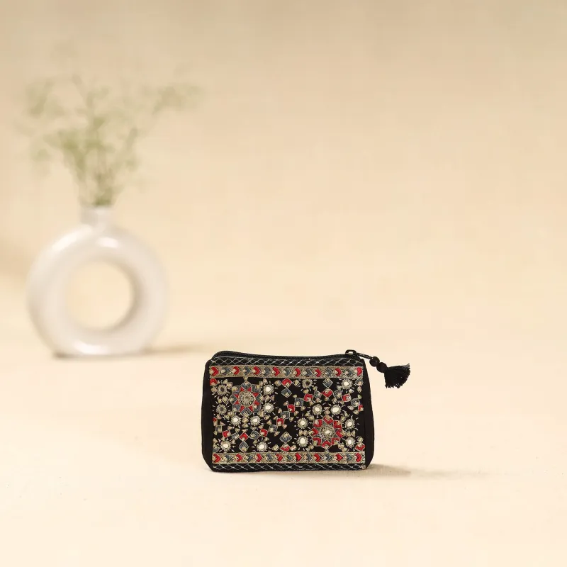 Black - Kutch Neran Hand Embroidered Coin Pouch 191 made by Itokri