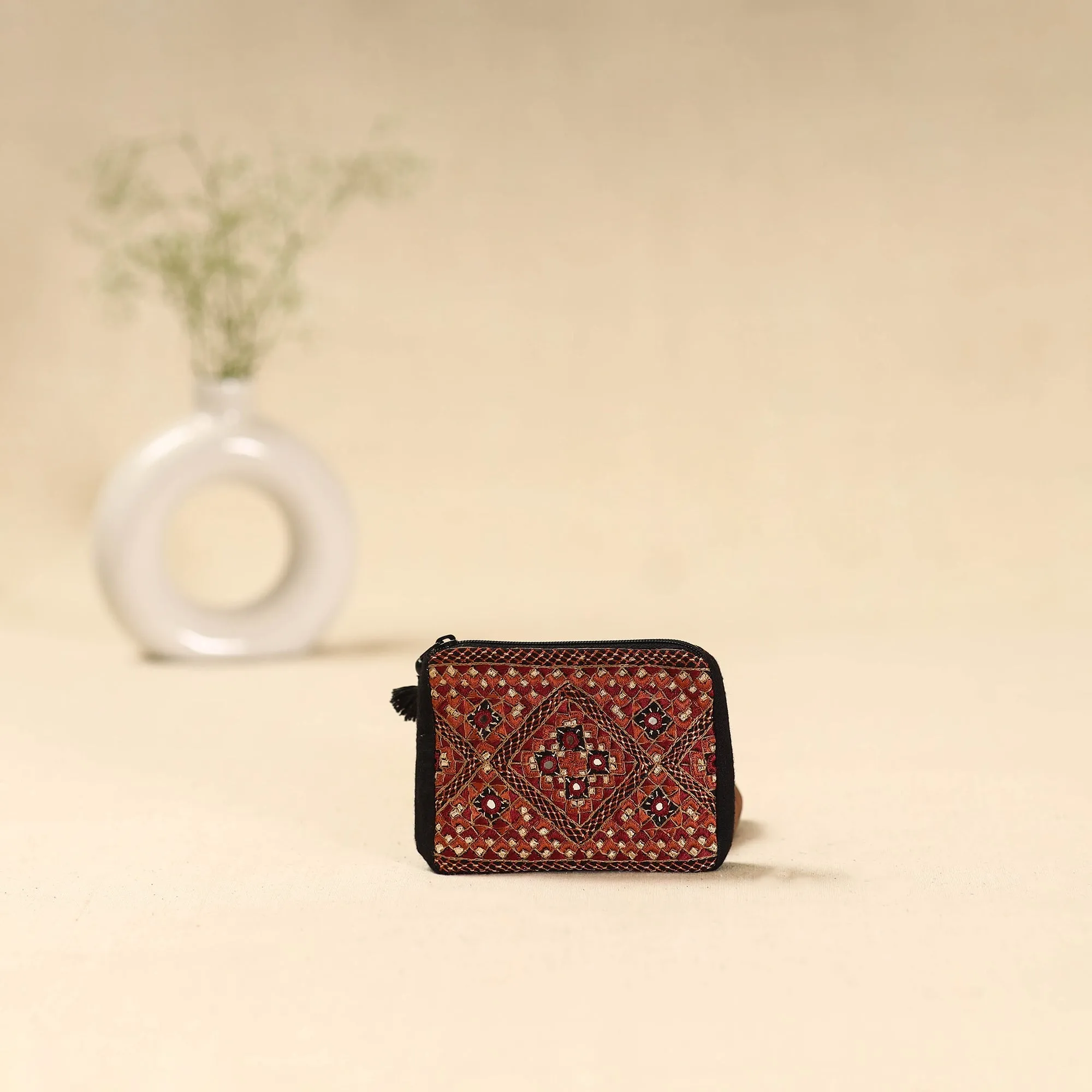 Red - Kutch Neran Hand Embroidered Coin Pouch 188 sold by Itokri product image thumbnail 3