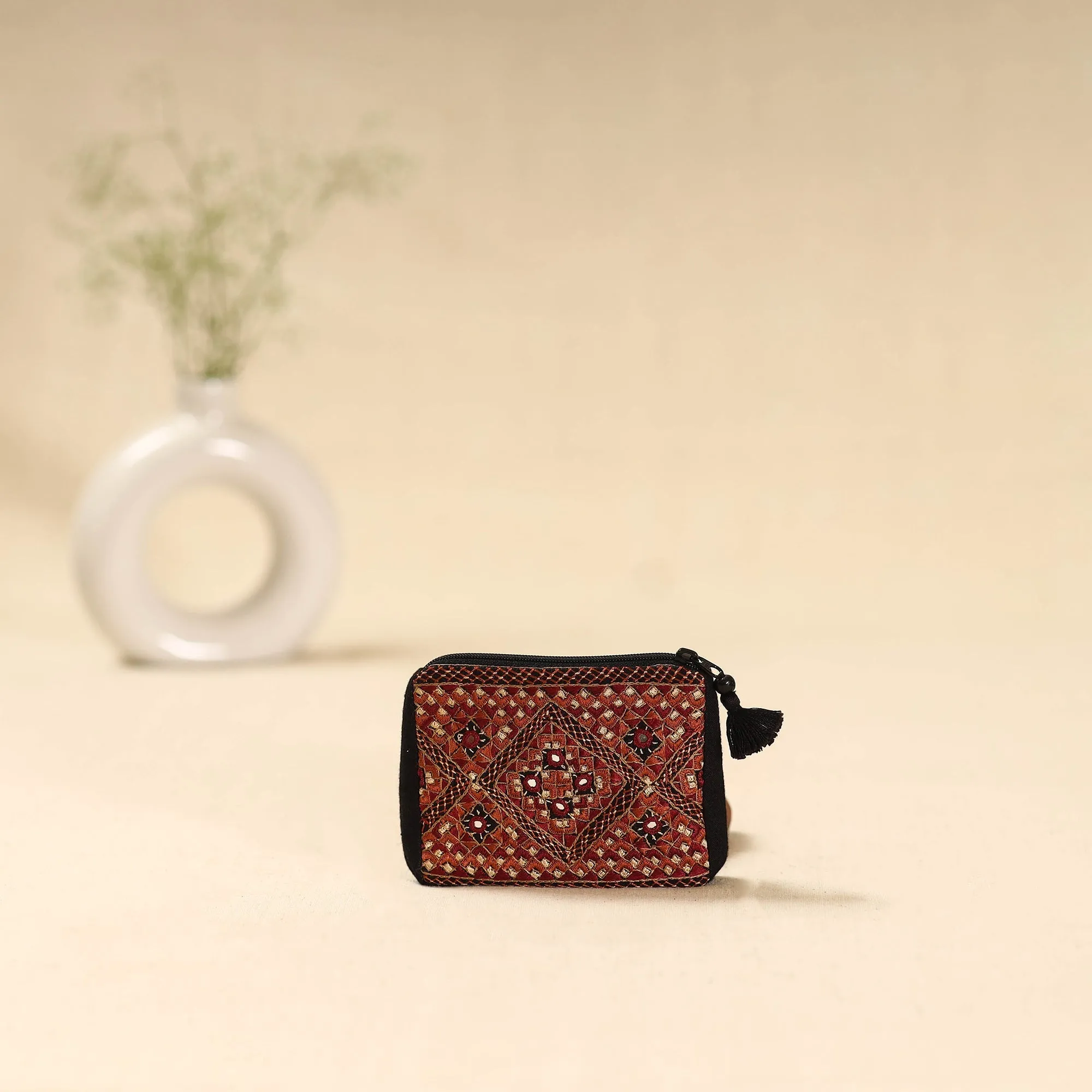 Red - Kutch Neran Hand Embroidered Coin Pouch 188 sold by Itokri
