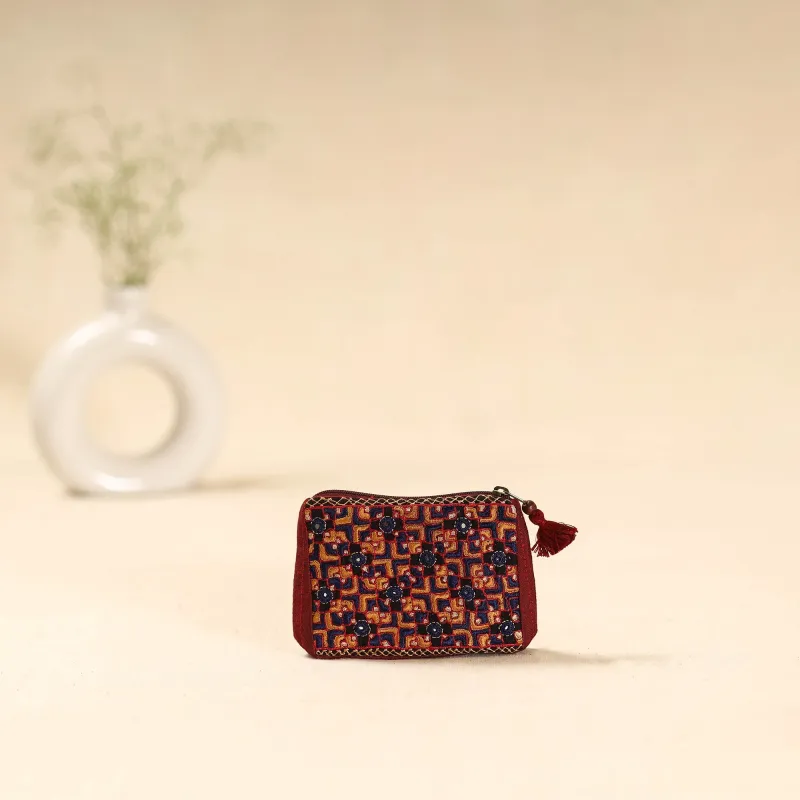 Red - Kutch Neran Hand Embroidered Coin Pouch 181 sold by Itokri