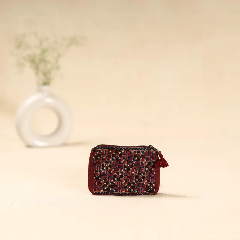 Red - Kutch Neran Hand Embroidered Coin Pouch 177 sold by Itokri