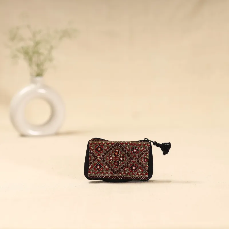 Black - Kutch Neran Hand Embroidered Coin Pouch 176 sold by Itokri