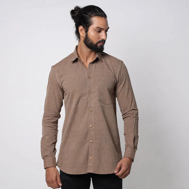 Brown - Jhiri Handloom Cotton Men Full Sleeve Shirt sold by Itokri