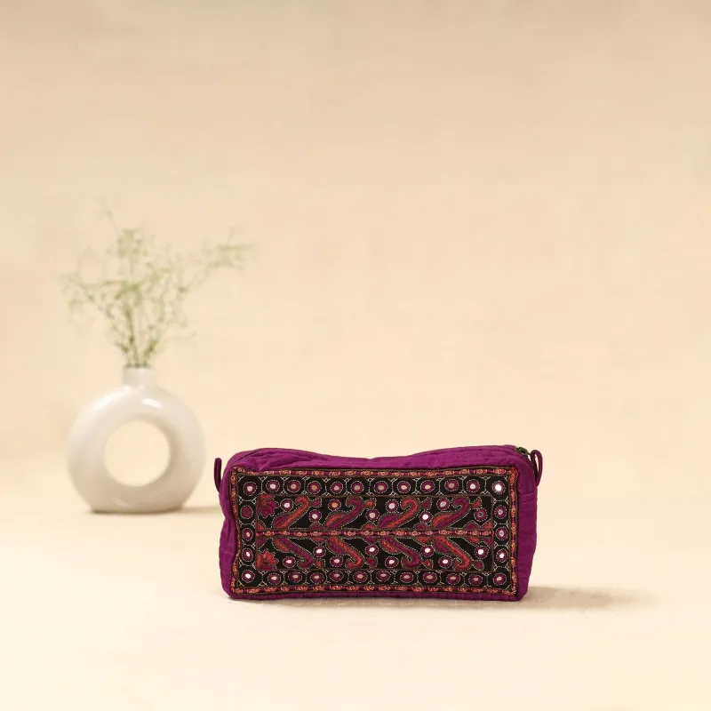 Purple - Kutch Pakko Neran Hand Embroidered Travel Pouch 256 sold by Itokri