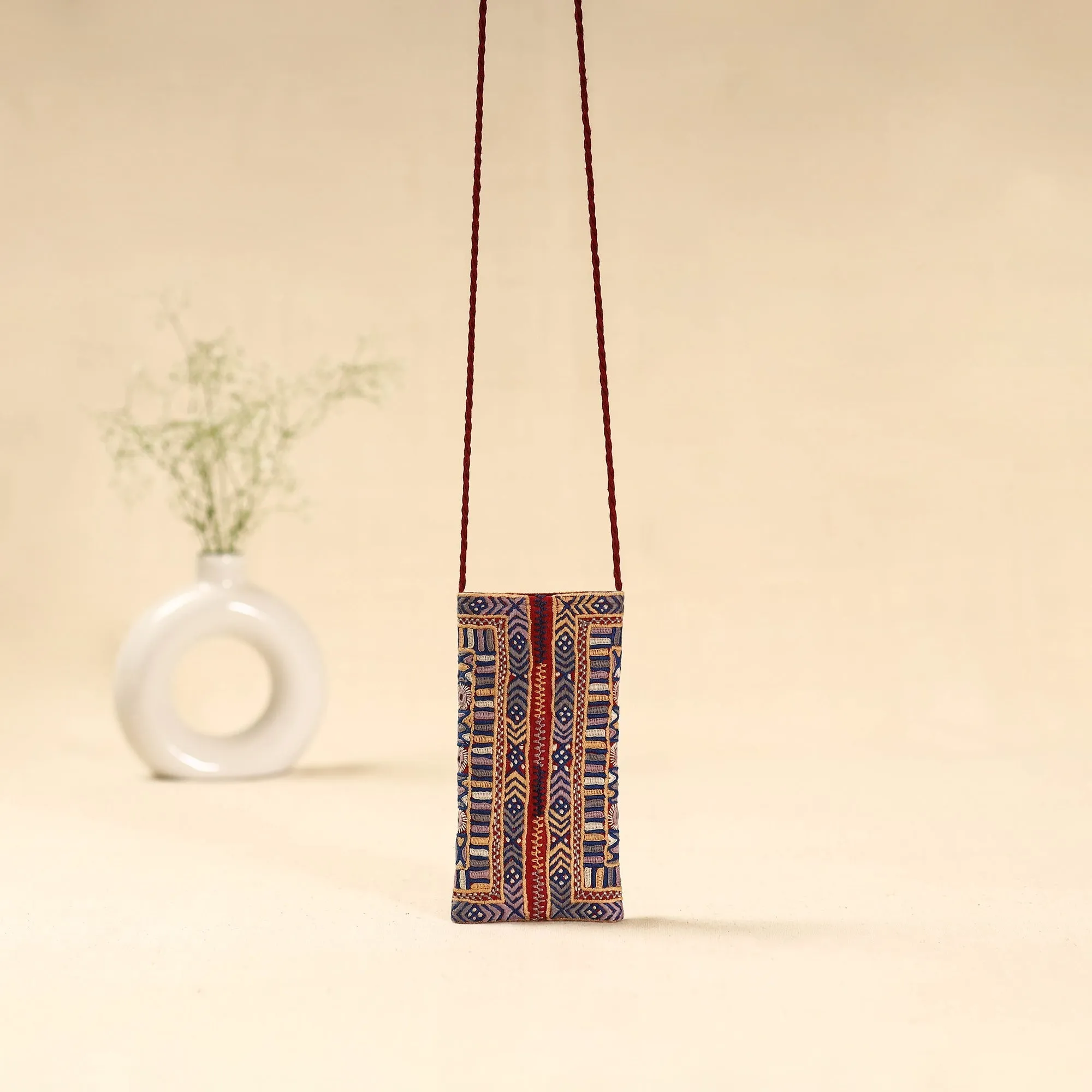 Multicolor - Kutch Node Hand Embroidered Sling Dori Mobile Pouch 104 sold by Itokri product image thumbnail 2