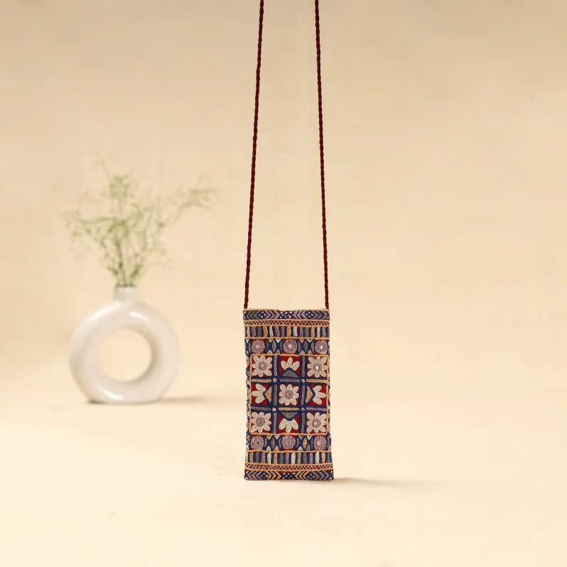 Multicolor - Kutch Node Hand Embroidered Sling Dori Mobile Pouch 104 sold by Itokri