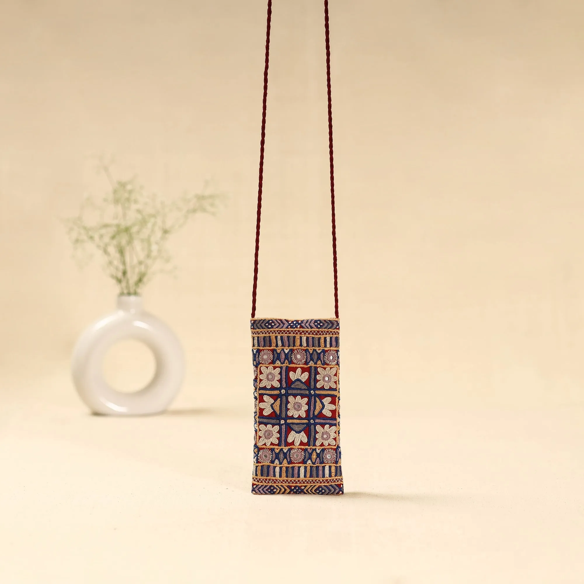 Multicolor - Kutch Node Hand Embroidered Sling Dori Mobile Pouch 104 sold by Itokri