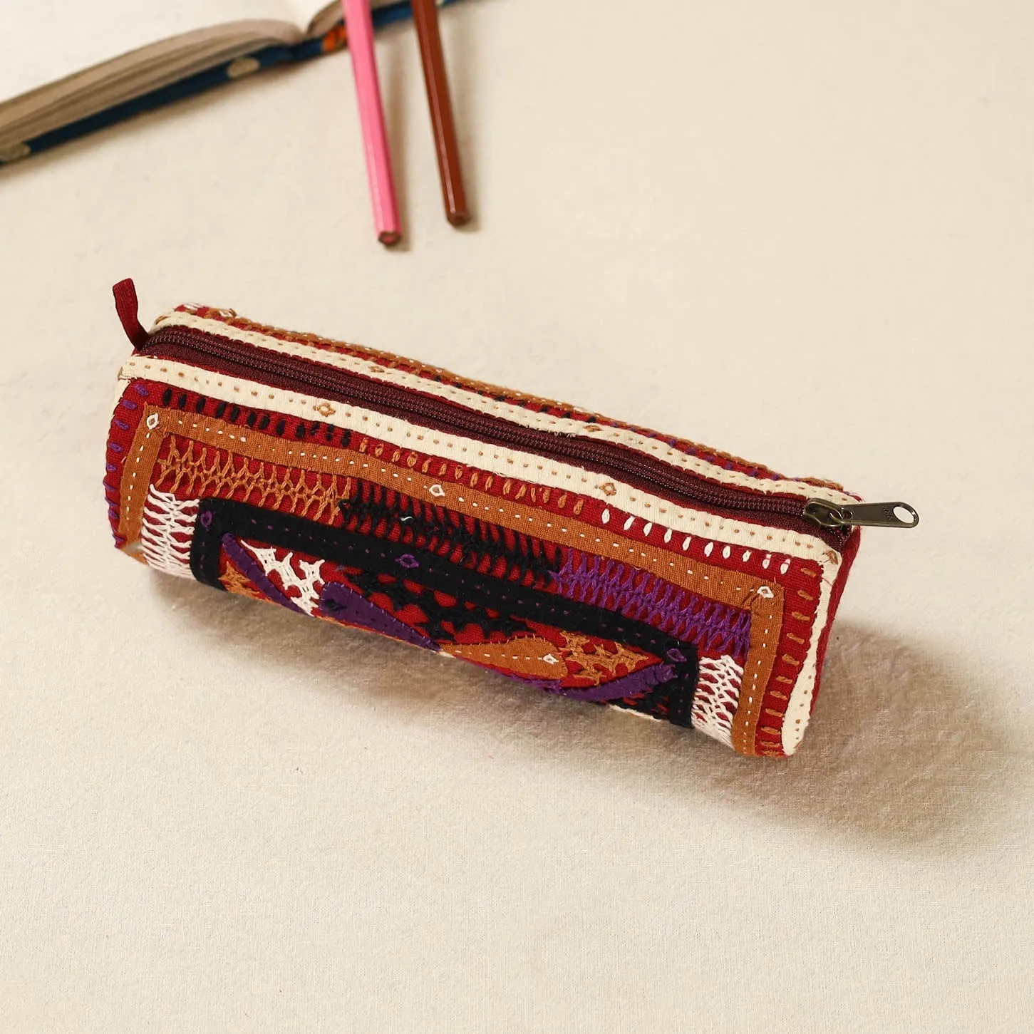 Multicolor - Kutch Dhebariya Hand Embroidered Pencil Pouch 171 sold by Itokri product image thumbnail 2