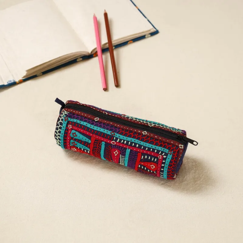 Multicolor - Kutch Dhebariya Hand Embroidered Pencil Pouch 168 sold by Itokri