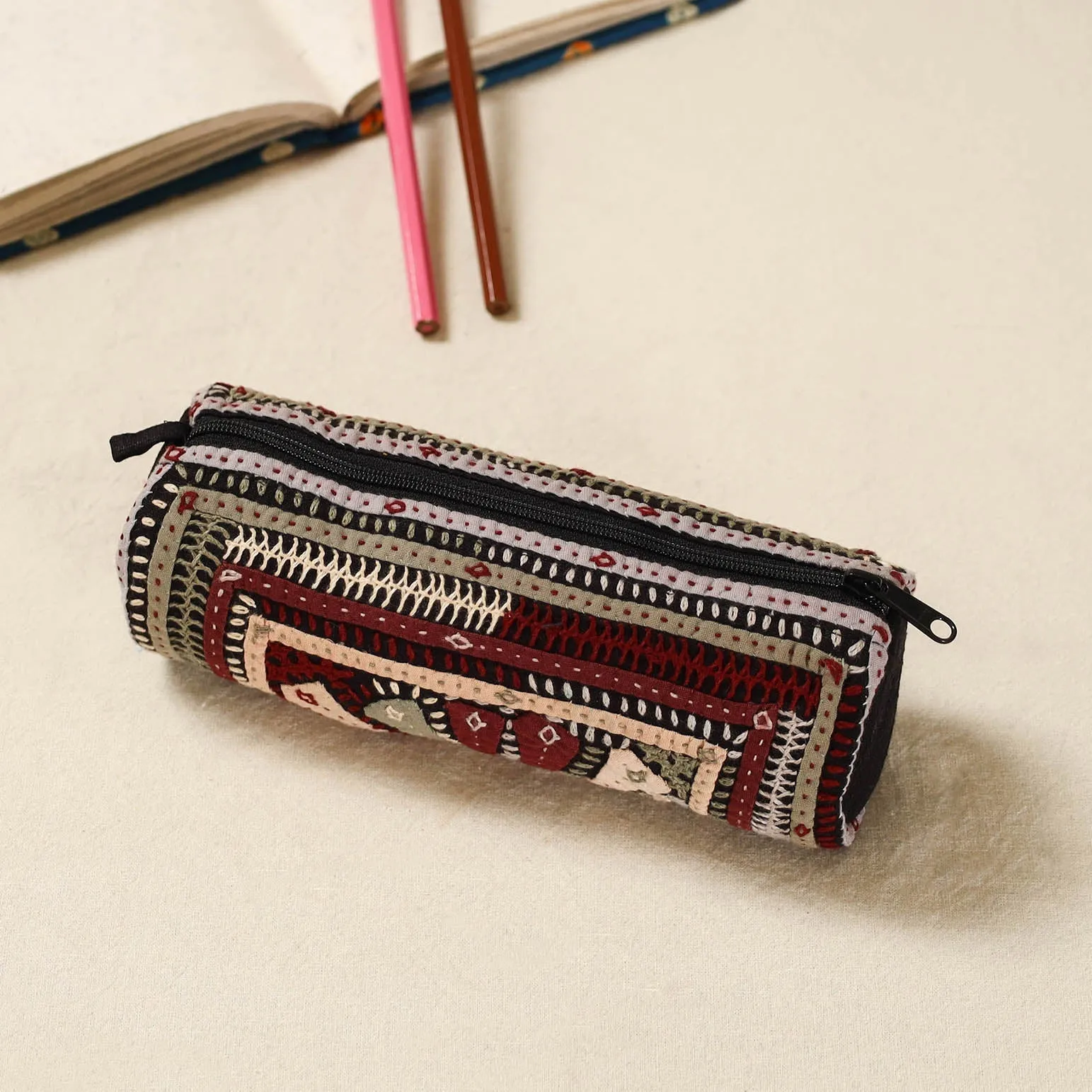Multicolor - Kutch Dhebariya Hand Embroidered Pencil Pouch 163 sold by Itokri product image thumbnail 2