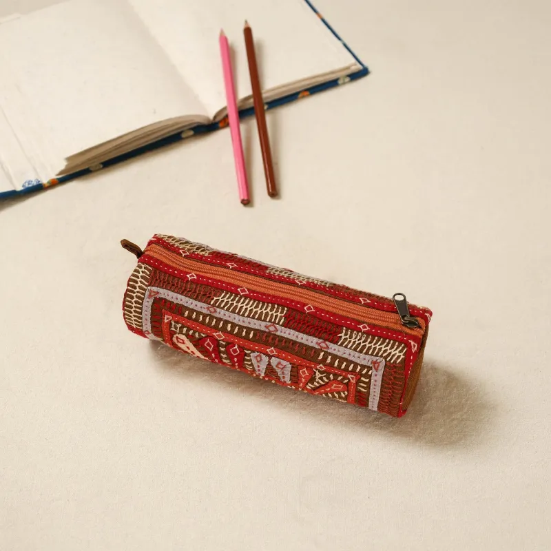 Multicolor - Kutch Dhebariya Hand Embroidered Pencil Pouch 162 sold by Itokri
