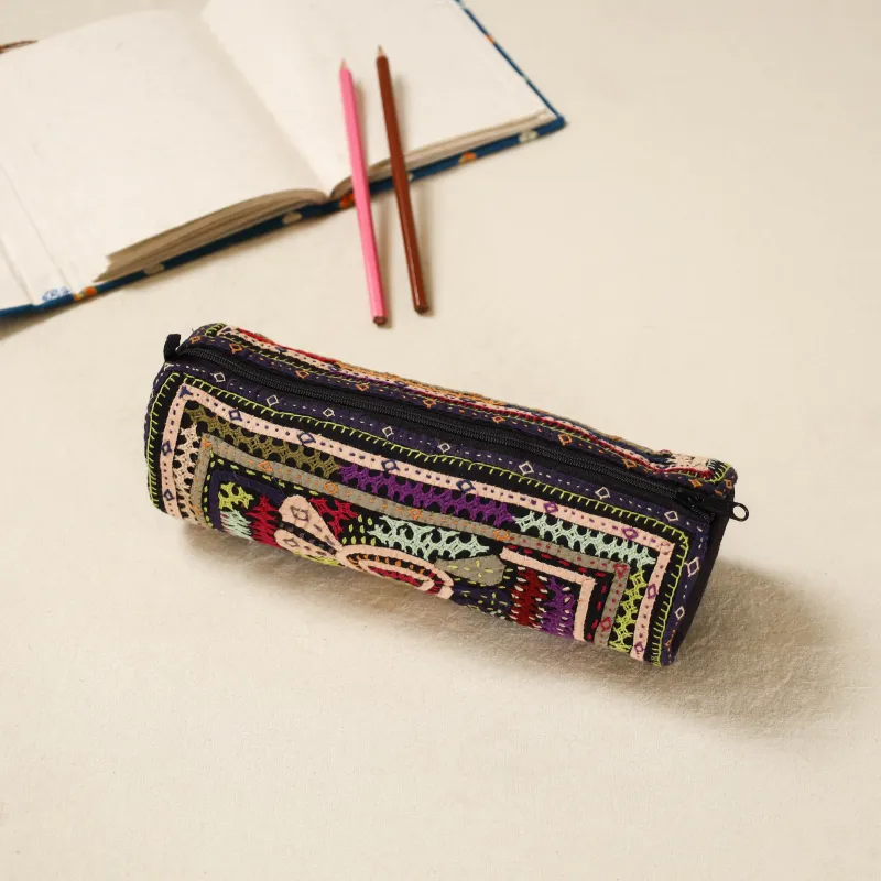Multicolor - Kutch Dhebariya Hand Embroidered Pencil Pouch 161 sold by Itokri