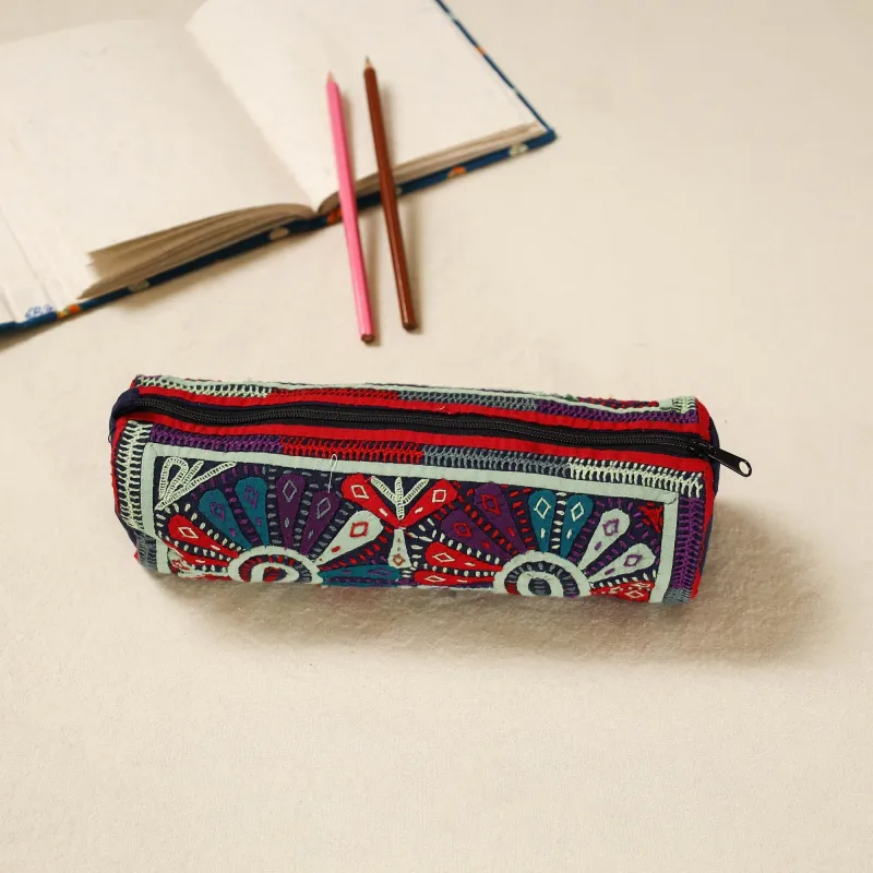 Multicolor - Kutch Dhebariya Hand Embroidered Pencil Pouch 155 sold by Itokri