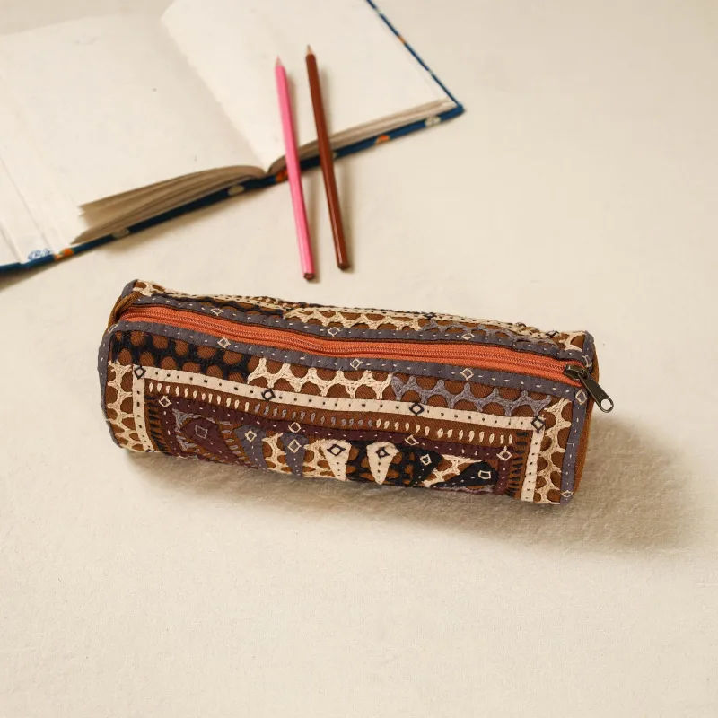 Multicolor - Kutch Dhebariya Hand Embroidered Pencil Pouch 152 sold by Itokri