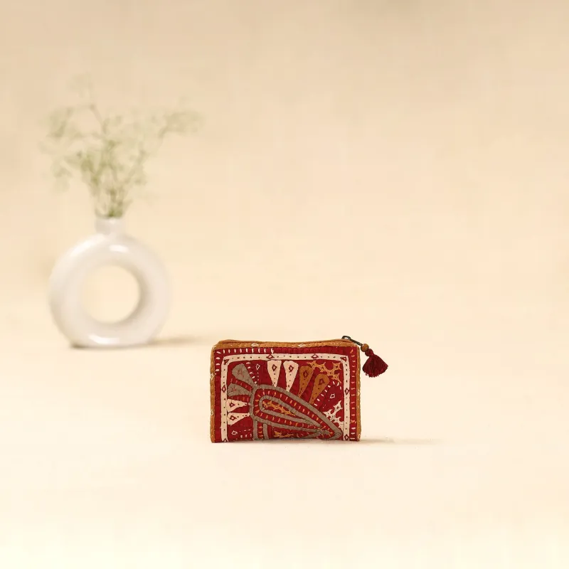 Red - Kutch Dhebariya Qatab Hand Embroidered Coin Pouch 138 sold by Itokri