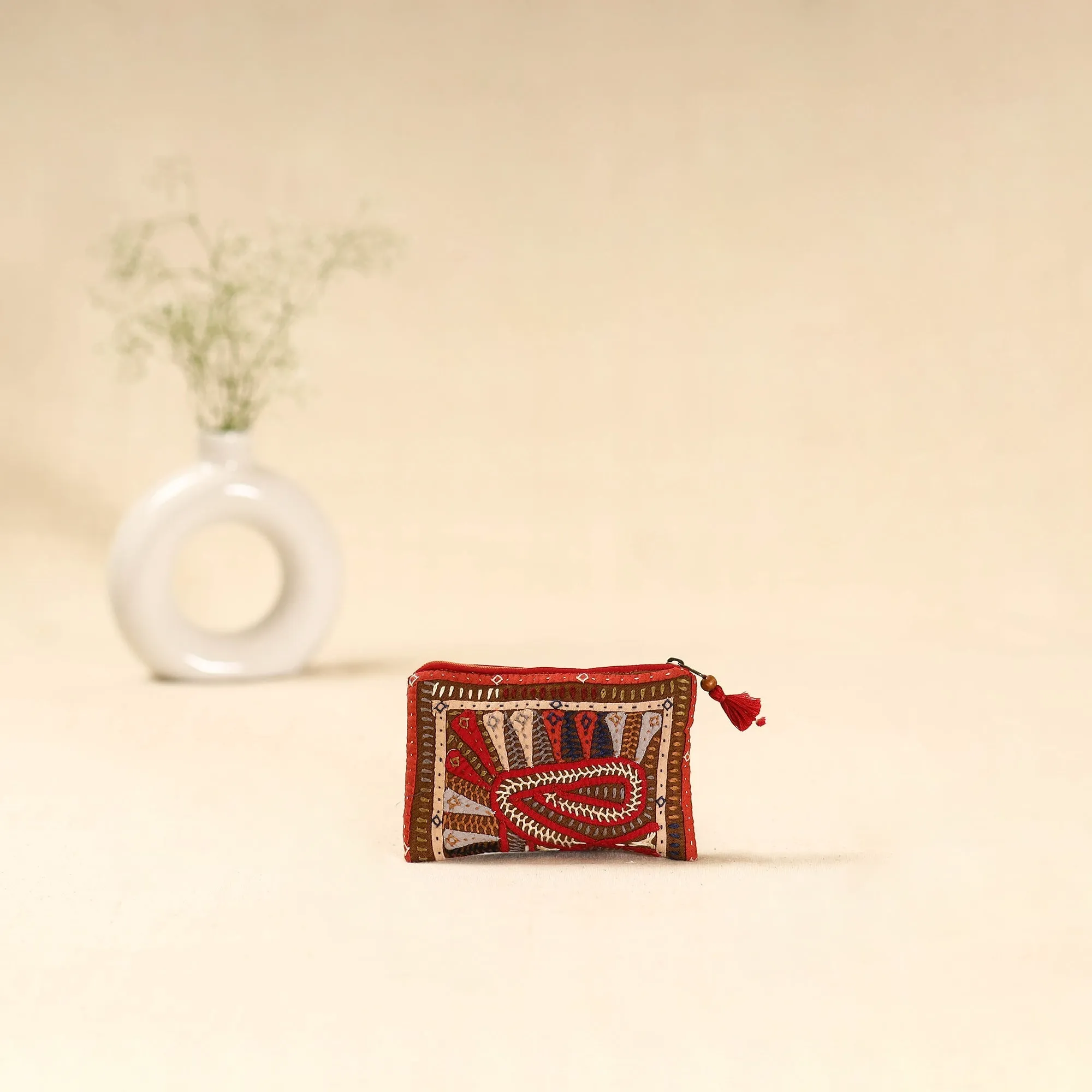 Multicolor - Kutch Dhebariya Qatab Hand Embroidered Coin Pouch 132 sold by Itokri