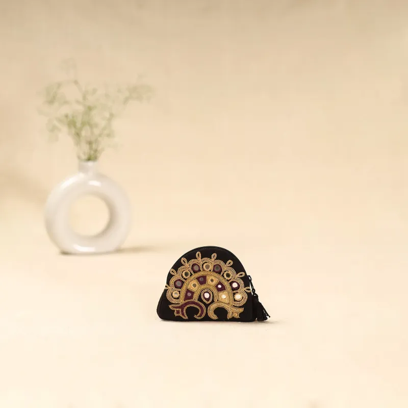 Black - Kutch Ahir Hand Embroidered Coin Pouch 131 sold by Itokri