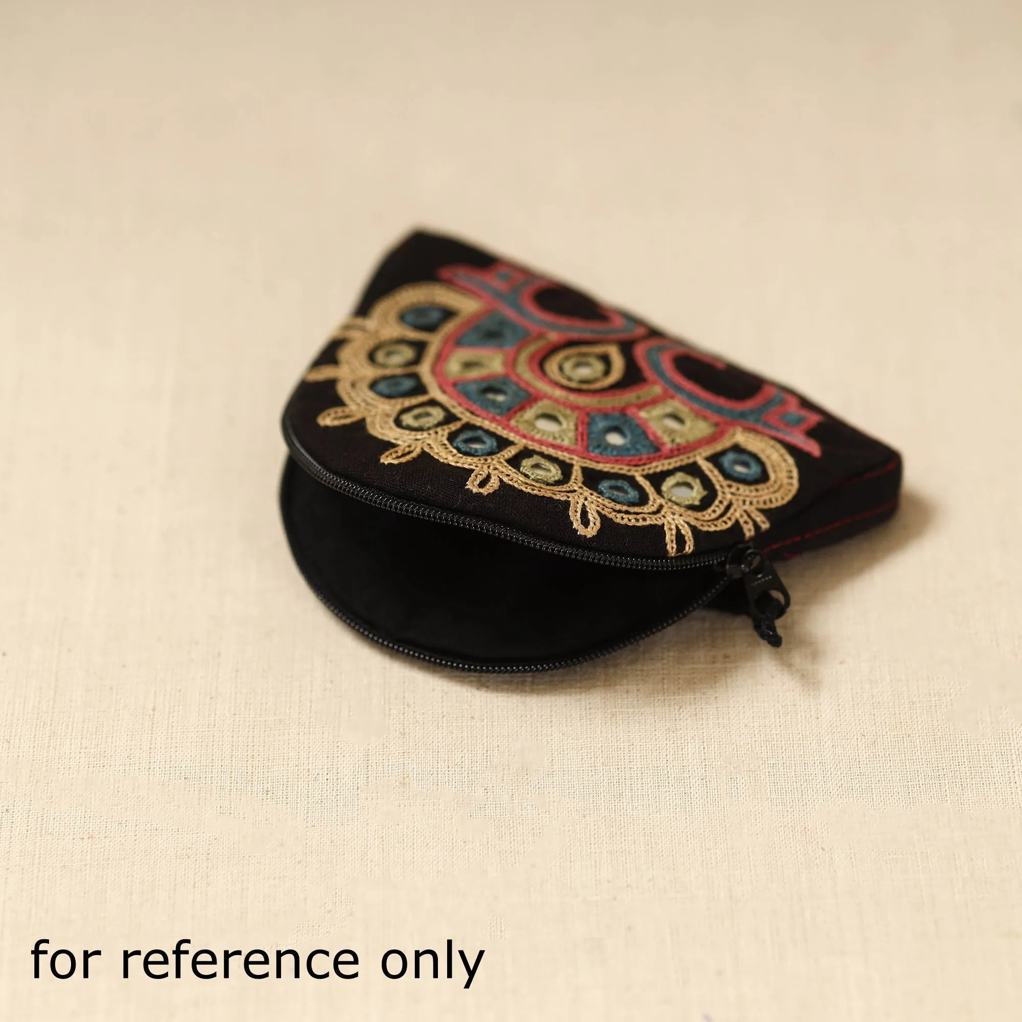 Black - Kutch Ahir Hand Embroidered Coin Pouch 130 sold by Itokri product image thumbnail 4