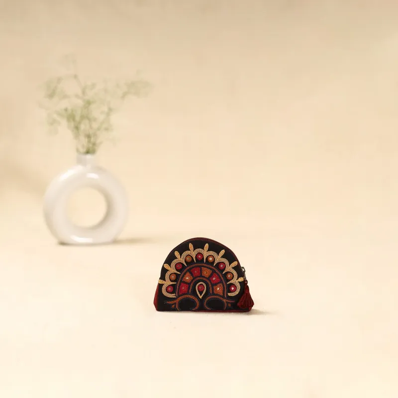 Black - Kutch Ahir Hand Embroidered Coin Pouch 130 sold by Itokri
