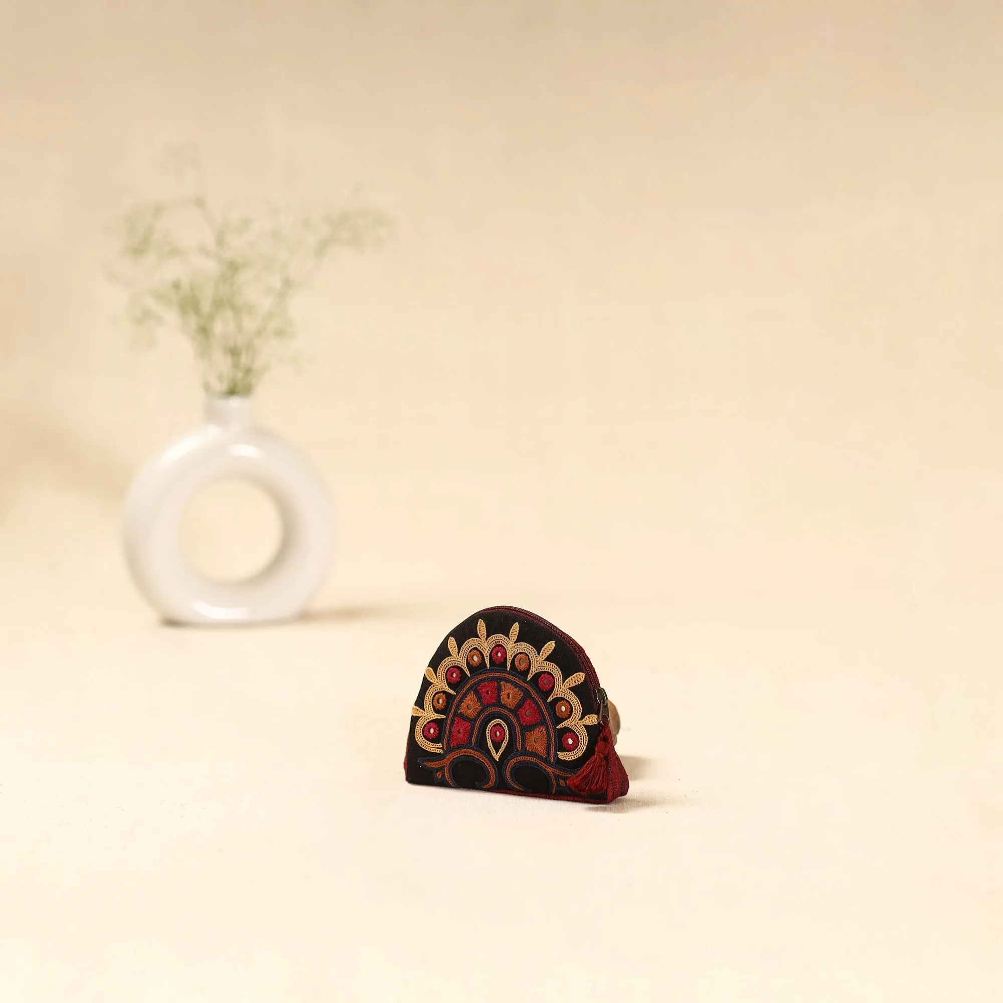 Black - Kutch Ahir Hand Embroidered Coin Pouch 130 sold by Itokri product image thumbnail 2