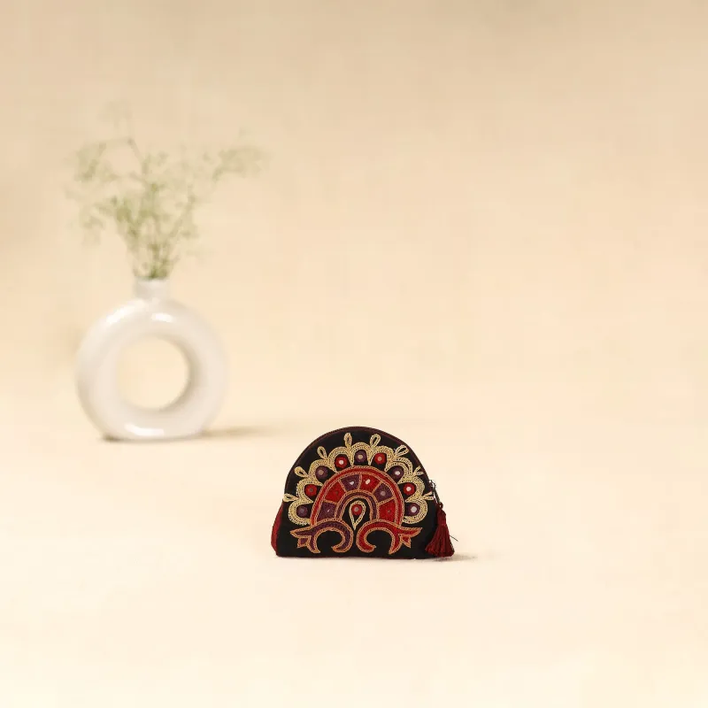 Black - Kutch Ahir Hand Embroidered Coin Pouch 126 made by Itokri