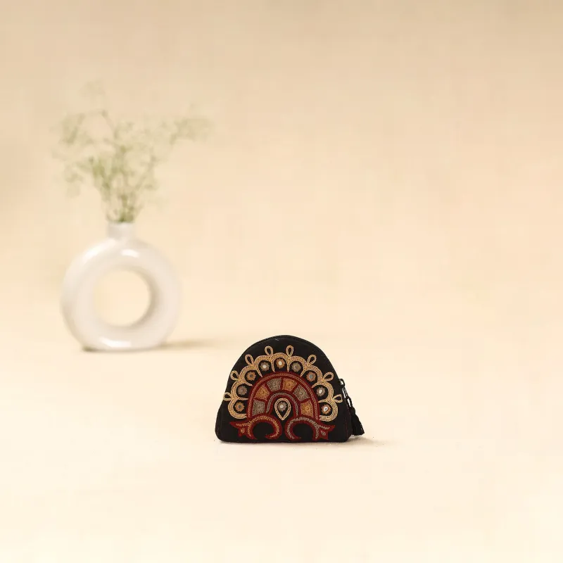 Black - Kutch Ahir Hand Embroidered Coin Pouch 124 sold by Itokri