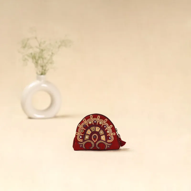 Red - Kutch Ahir Hand Embroidered Coin Pouch 123 sold by Itokri