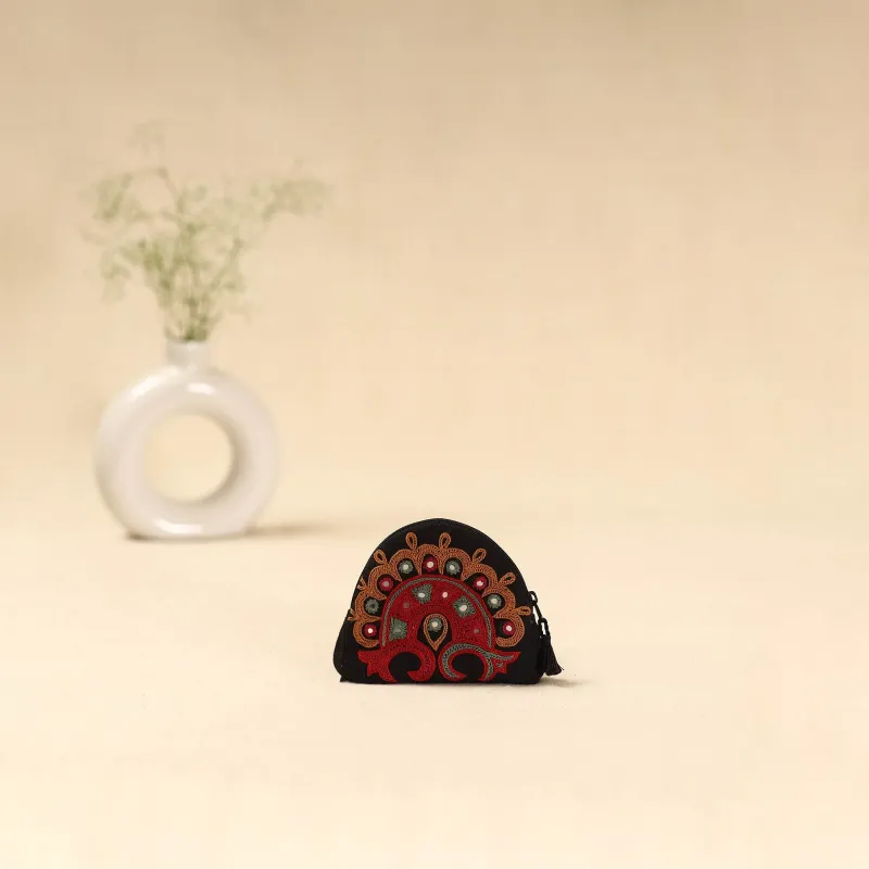 Black - Kutch Ahir Hand Embroidered Coin Pouch 122 sold by Itokri