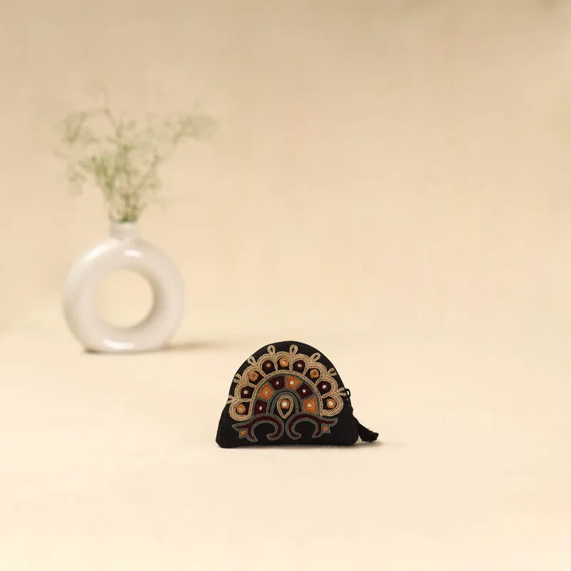 Black - Kutch Ahir Hand Embroidered Coin Pouch 121 sold by Itokri