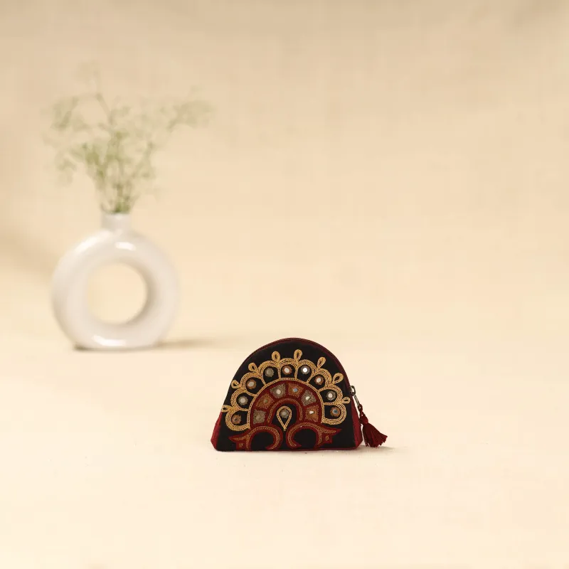 Black - Kutch Ahir Hand Embroidered Coin Pouch 119 sold by Itokri