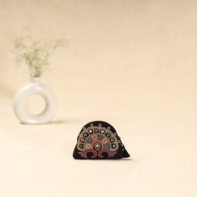 Black - Kutch Ahir Hand Embroidered Coin Pouch 116 sold by Itokri