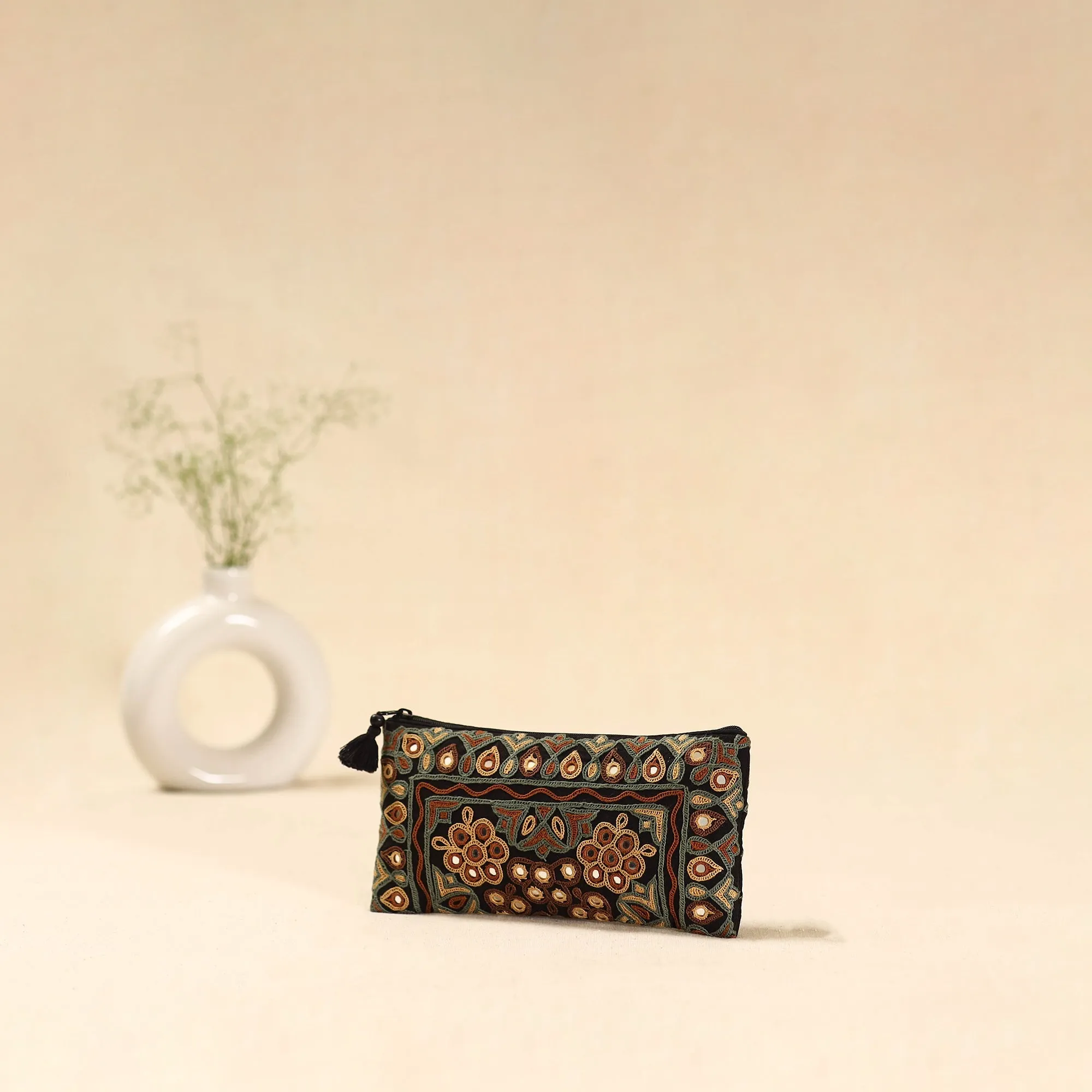 Black - Kutch Ahir Hand Embroidered Clutch Purse 01 sold by Itokri product image thumbnail 2