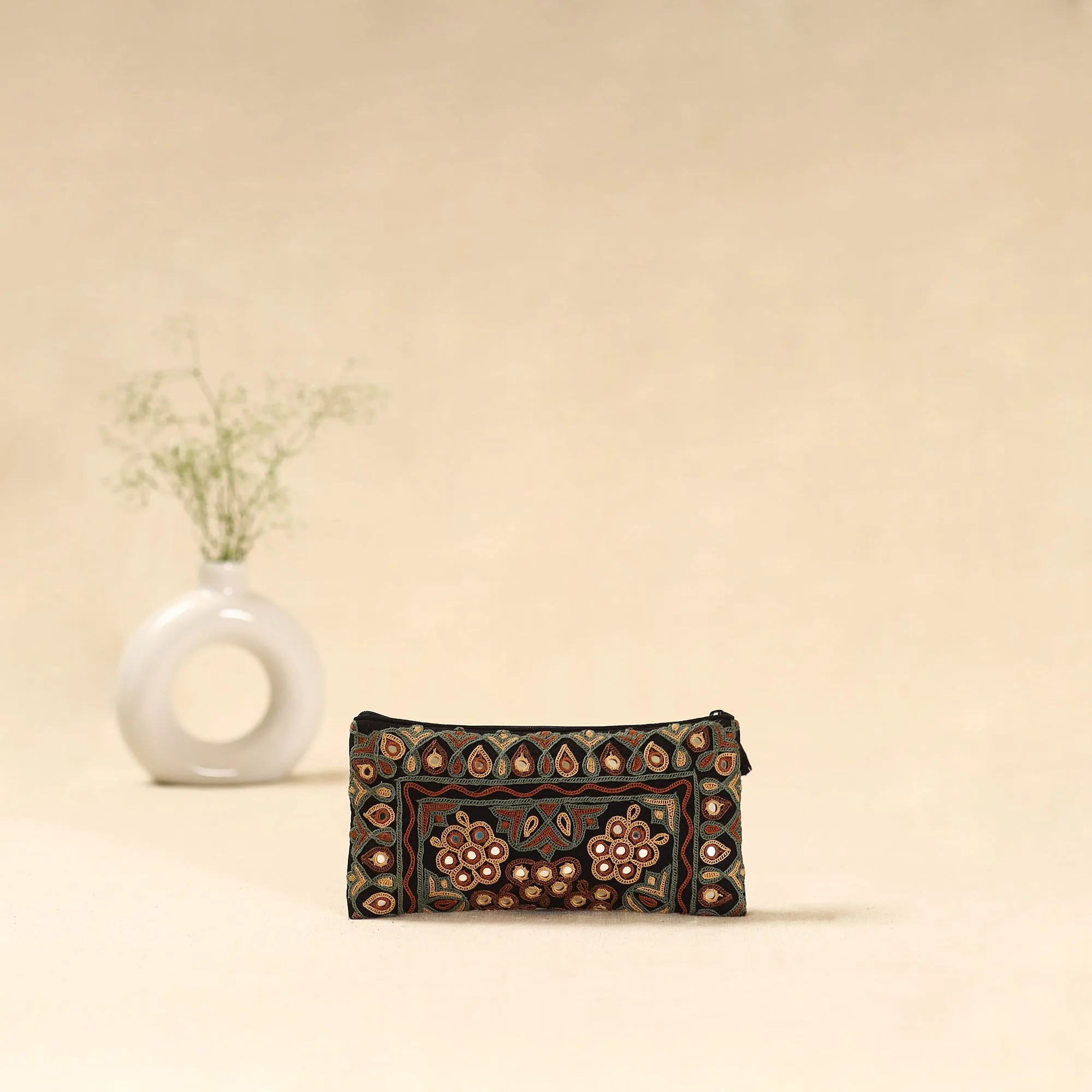 Black - Kutch Ahir Hand Embroidered Clutch Purse 01 sold by Itokri