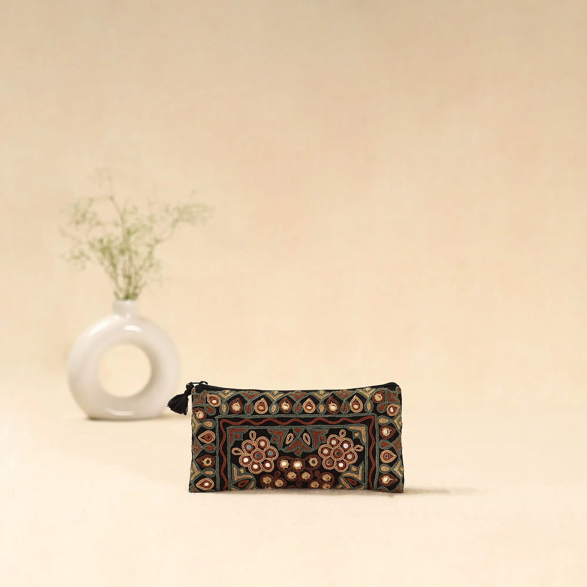 Black - Kutch Ahir Hand Embroidered Clutch Purse 01 sold by Itokri product image thumbnail 3