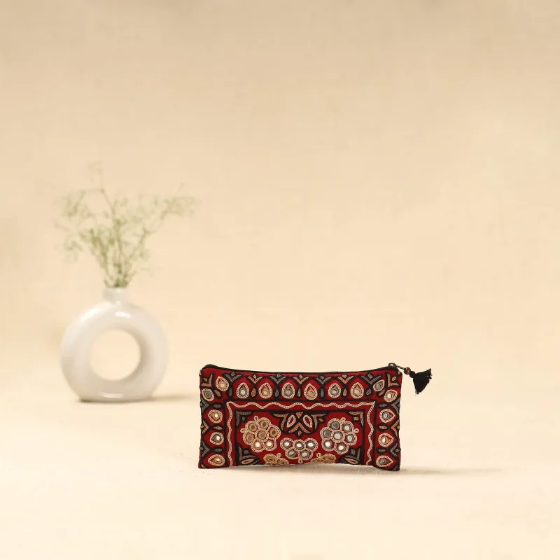 Red - Kutch Ahir Hand Embroidered Clutch Purse 11 sold by Itokri