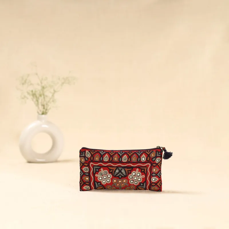 Red - Kutch Ahir Hand Embroidered Clutch Purse 10 sold by Itokri