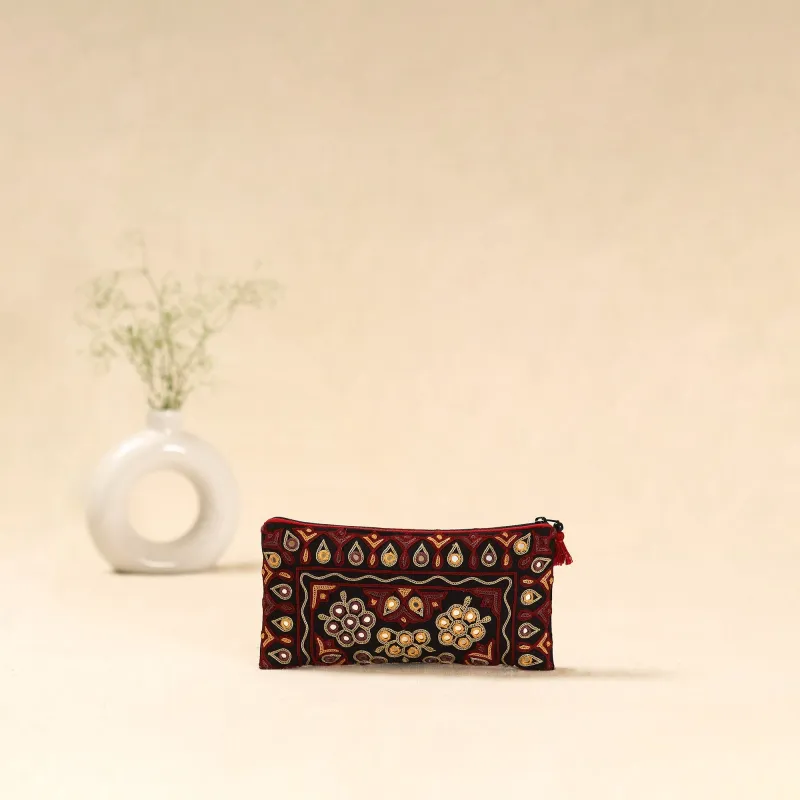 Black - Kutch Ahir Hand Embroidered Clutch Purse 06 made by Itokri