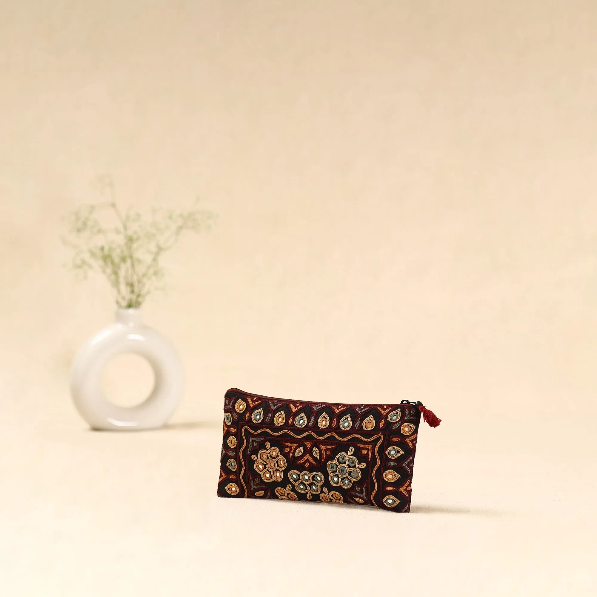 Black - Kutch Ahir Hand Embroidered Clutch Purse 05 sold by Itokri product image thumbnail 2
