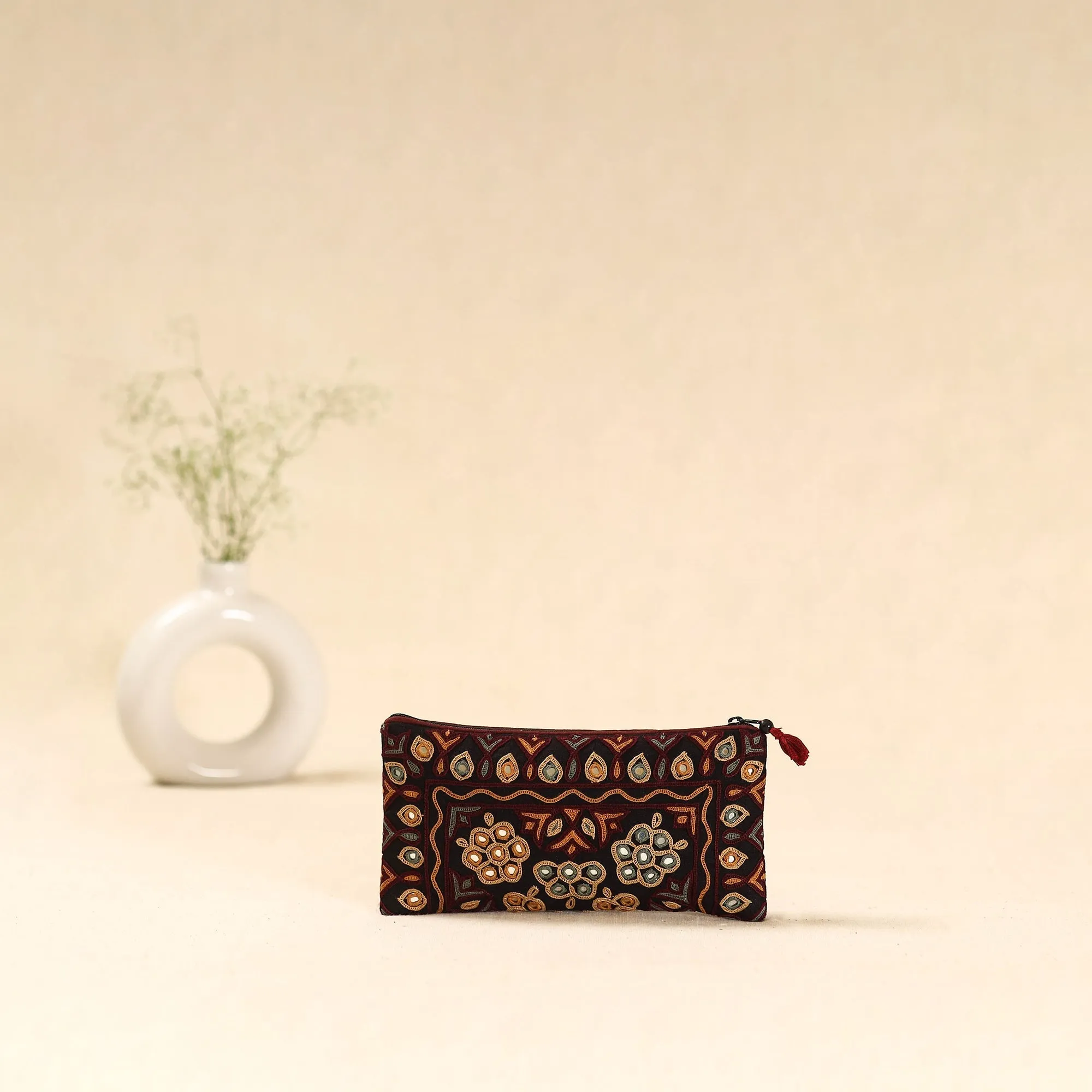 Black - Kutch Ahir Hand Embroidered Clutch Purse 05 sold by Itokri